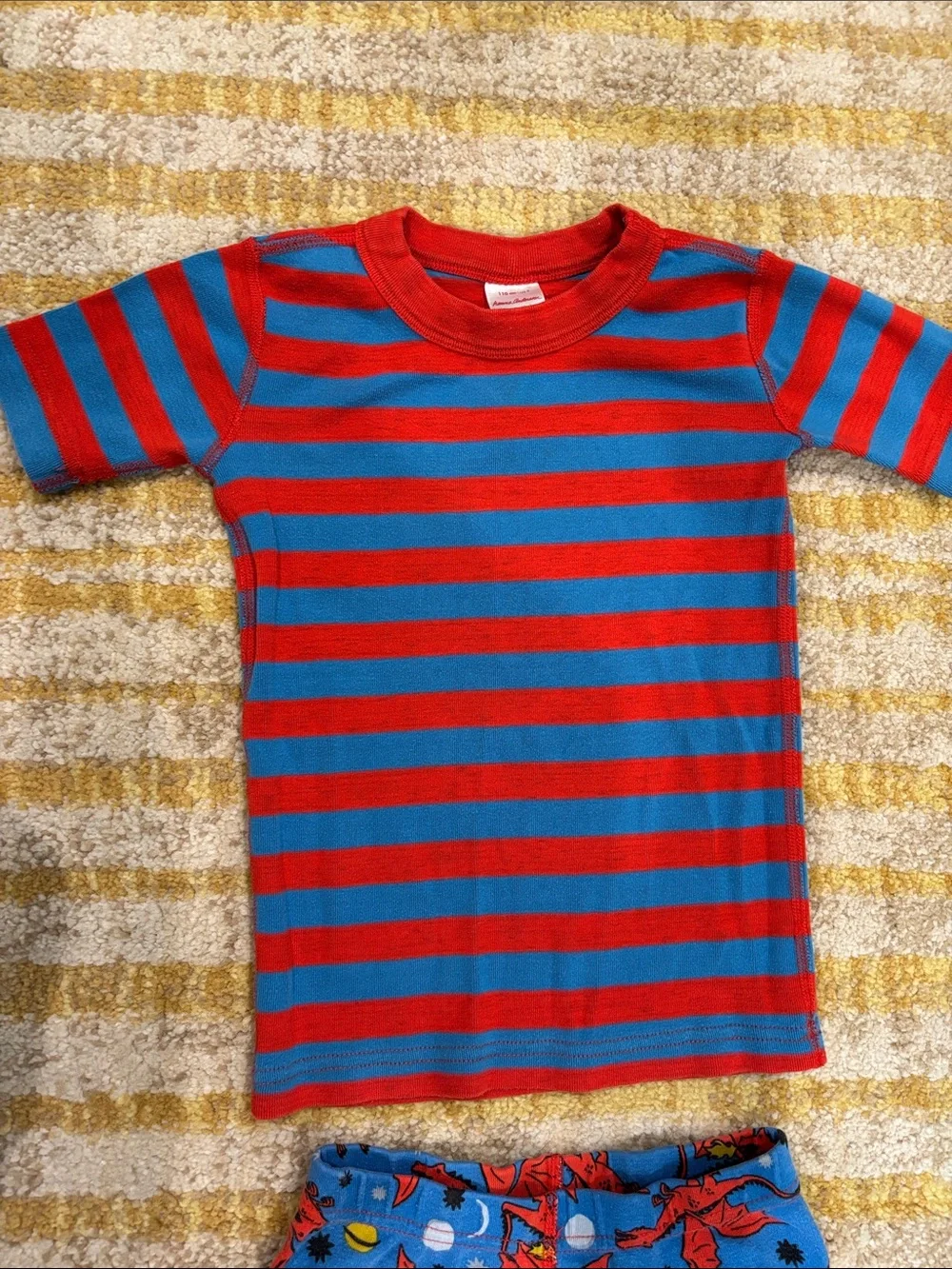 Hanna Andersson Red & Blue Striped Kids Pajama Set with Dragon Print size 5